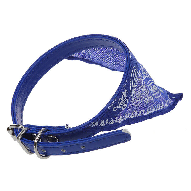 Dog Puppy Pet Bandana Scarf Paisley Pattern with Leather Collar Blue K2F9