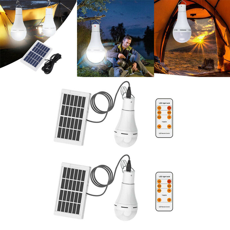 2 Pieces Solar Power Light Bulb Camping Tent Lamp LED Hiking Fishing Outage