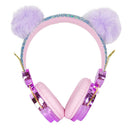 Cartoon Glitter Bear Ear Kids Wired Headphone Adjustable Headband for Girls