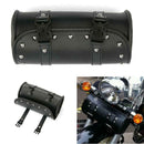 Motorcycle Fork Bag Handlebar Tool Bag Sissy Bar PU Leather Roll Bag Black