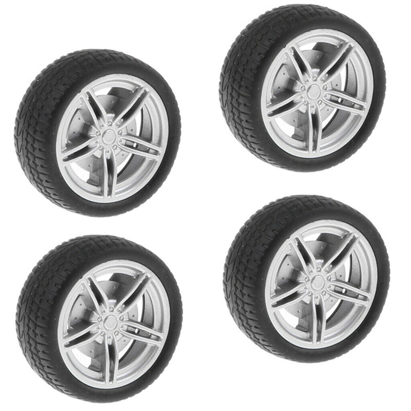 40mm 5 Spoke Plastic Hub Wheel Rim & Tires RC Car Buggy Tyre, Pack Of 4
