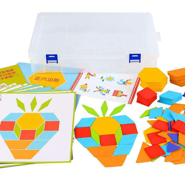 170Pcs/Kit Wooden Tangram Puzzle Toys Geometric Shape Game Kids Educationa ZQR