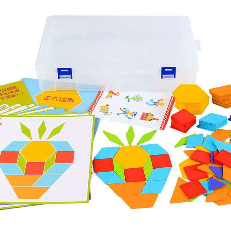 170Pcs/Kit Wooden Tangram Puzzle Toys Geometric Shape Game Kids Educationa ZQR