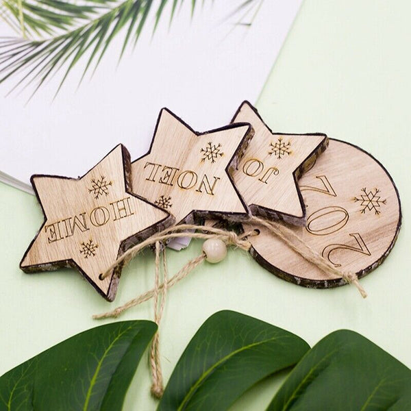 20Pcs/Set Letters and Snowflake Engraved Wooden Christmas Pendants Decorati A6O2