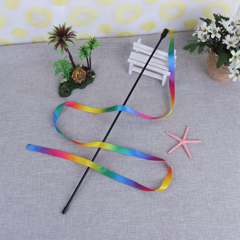 Rainbow Cloth Ribbon Tease Cats Rod Pets Kitten Interactive Scratching Toys Gift