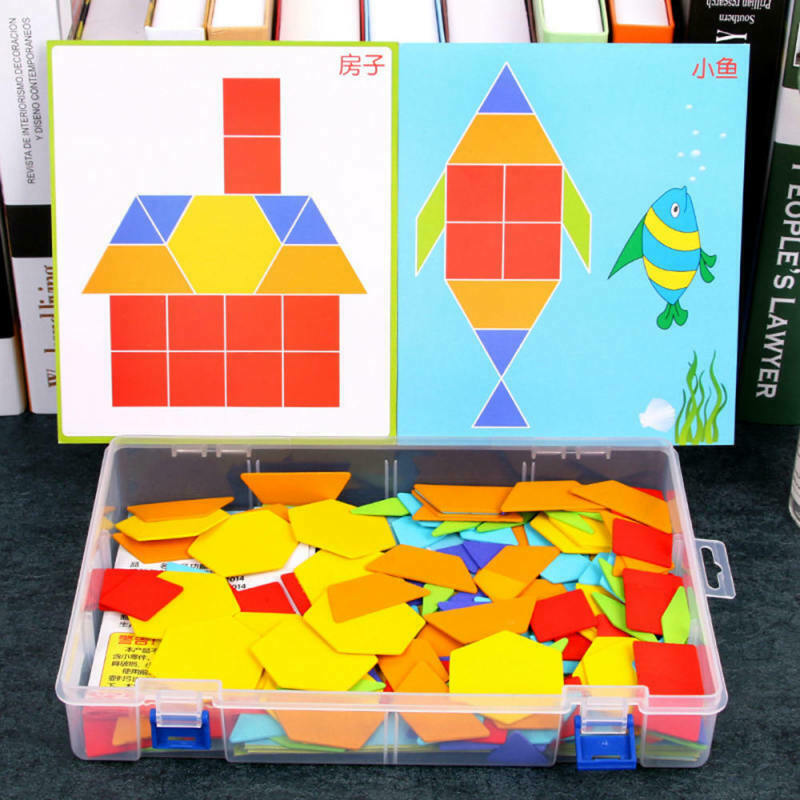 170Pcs/Kit Wooden Tangram Puzzle Toys Geometric Shape Game Kids Educationa ZQR