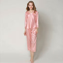Autumn Women Silk Pajamas 2 Sets Long Sleeve Sleepwear Casual Lace Home Wea