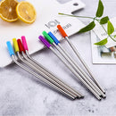8pcs Metal Straight Bend Drinking Straws Silicone Tip with 2pcs Cleaner Brush %a