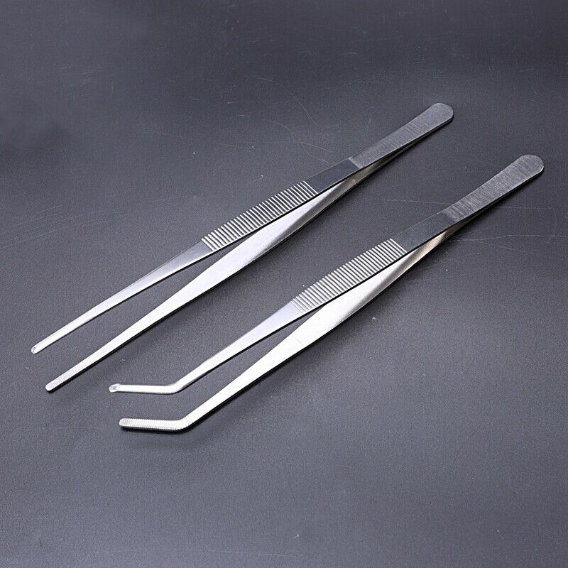 Stainless Steel Straight and Curved Nippers Tweezers Feeding Tongs for Rept I9B5