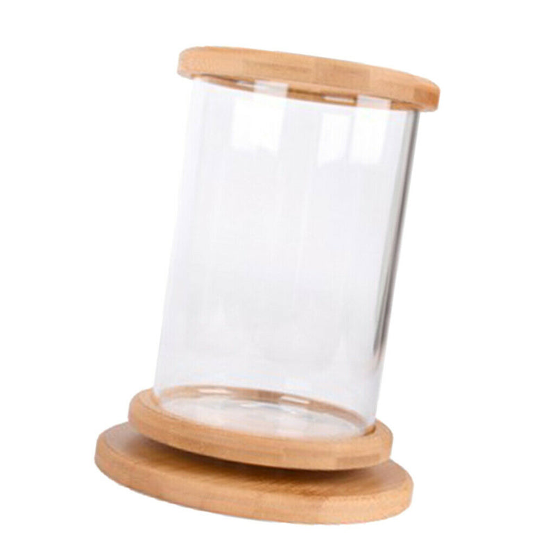 Multi-functional Desktop Decor,Bamboo Frame Clear Glass Aquarium / Glass Vase /