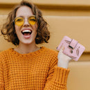 Leaf Hollow Women Short Clutch PU Leather Card Bag Short Wallet Solid Purse