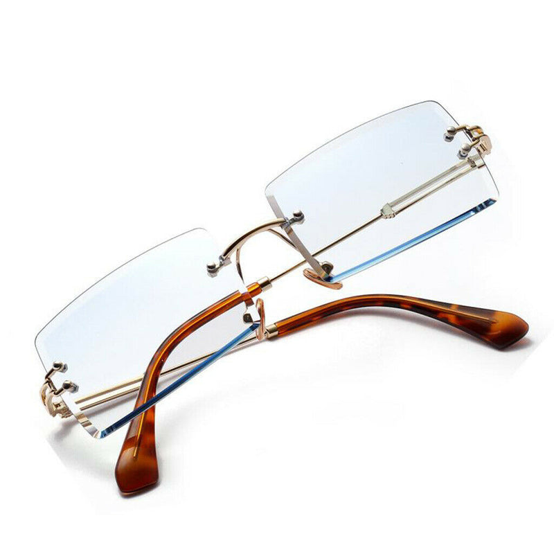 Ladies Rimless Sunglasses Party Tinted Lens Metal Frame Eyewear UV 400 Blue