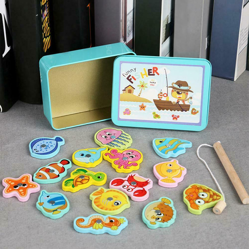 Wooden Magnetic Fish Toys Kids Educational Fishing Magnet Puzzle Game Gifts