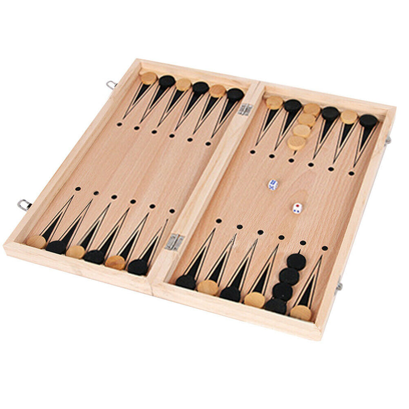 3 in 1 Wooden International Folding Chess Set Board Game Fun Toys (34x34cm)