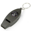 Mini Outdoor 4 In1 Survival Whistle Compass Magnifying Thermometer Keychain