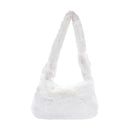 Women Fluffy Shoulder Bag Solid Plush Handbags Female Winter Totes (White)