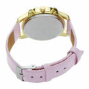 Women Leather Band Stainless Steel Quartz Analog Wrist Watch, Pink R5D1