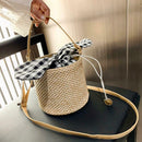 Straw Shoulder Messenger Handbags Women Crossbody Bucket Bags (Light Brown)
