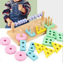 Wooden Two-In-One Early Education Puzzle Geometric Building Block Shape Cog