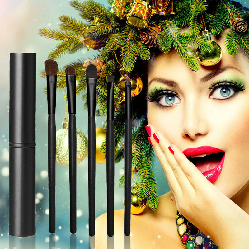 5pcs Eye Makeup Brushes Set Eyeshadow Eyeliner Tools with Round Tube Pink A