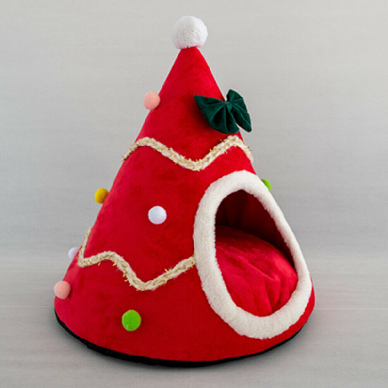 Christmas Tree Shape Dog Cat Bed House Home Warm Sleeping Bed Nest (Red)(M)
