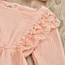 2pcs Clothes Set Baby Kids Girls Solid Color Rompers+Headband (Pink 12-18M) A