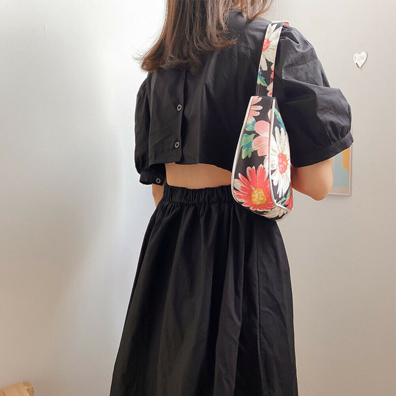 Summer Fashion Retro Daisy Print Handbag Zipper Women Armpit Shoulder Bag A