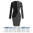 Wave Point Women Long Sleeve Lapel Stitching Formal Dress (Black M) A