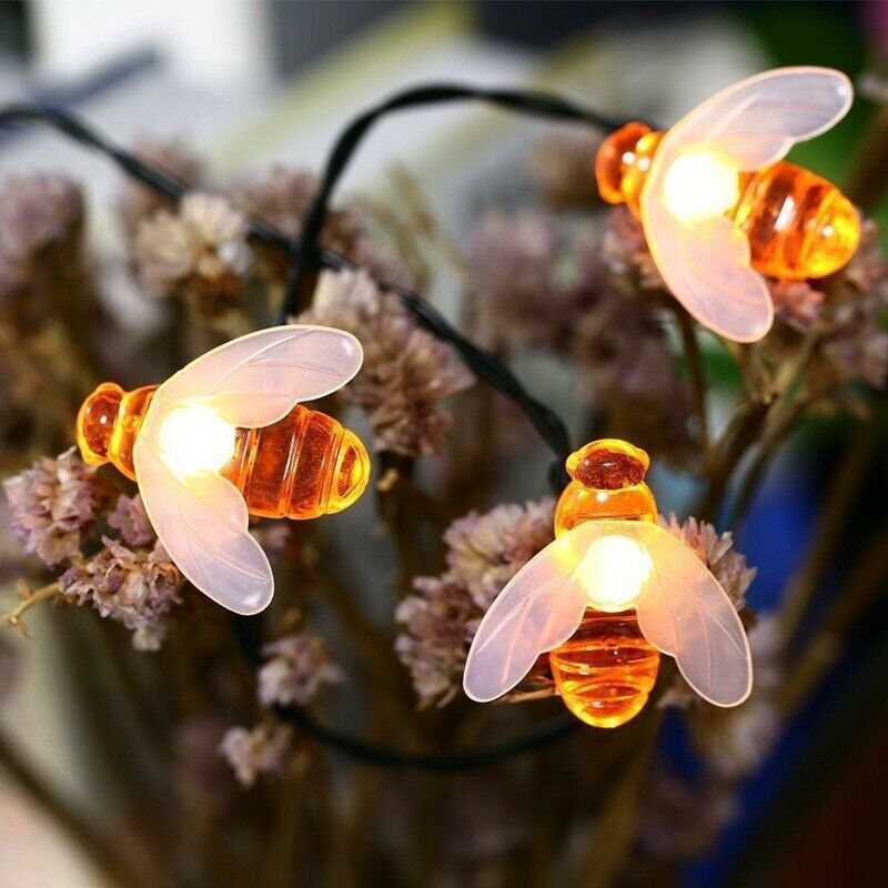 Solar Powered String Lights 30LED Honey Bee Shape for Garden Decoration CourC4V4