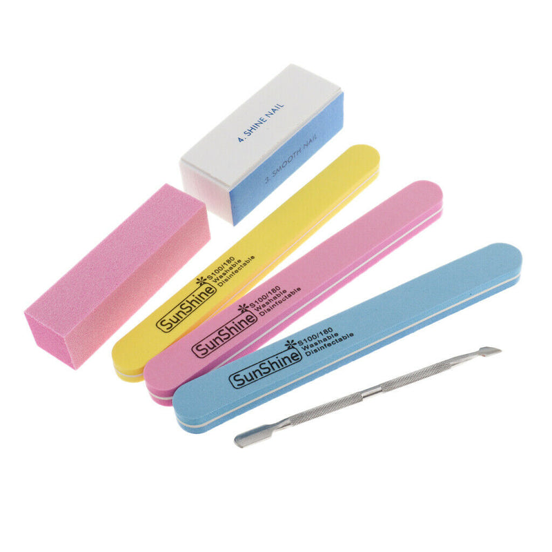 MagiDeal Sponge Nail Art Tips Buffer Files With Cuticle Pusher Set For Salon