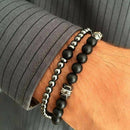 2Pcs Natural Stone Cooper Beaded Bracelet Men Matte Lava Volcanic Jewelry Hot