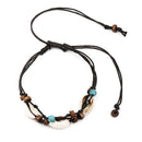 5X(Boho Natural Sea Shell Stone Anklets For Women Wood Bead Seashell Ankle T6D9)