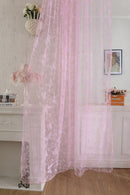 Flocking Butterfly Sheer Curtain Voile Panel Window Balcony Tulle Divider Pink