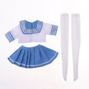Handmade Cute College Style Shool Uniform Blue Pleated Skirt Tops Stocking For