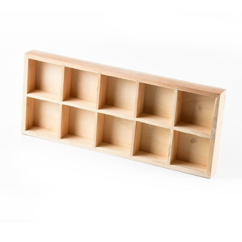 Wooden Succulents Flowerpot 10 Girds Unpainted Box Home Office Decoration