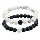 2Pcs Distance Bracelet Couple His Hers Black Matte Beads White Howlite Deluxe