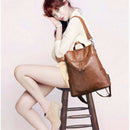 Women's Fashion Casual Party Personality Shoulder Leather Backpack Brown