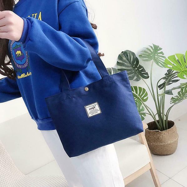 Women Travel Canvas Handbag Casual Letter Print Lunch Shopping Bag (Blue)