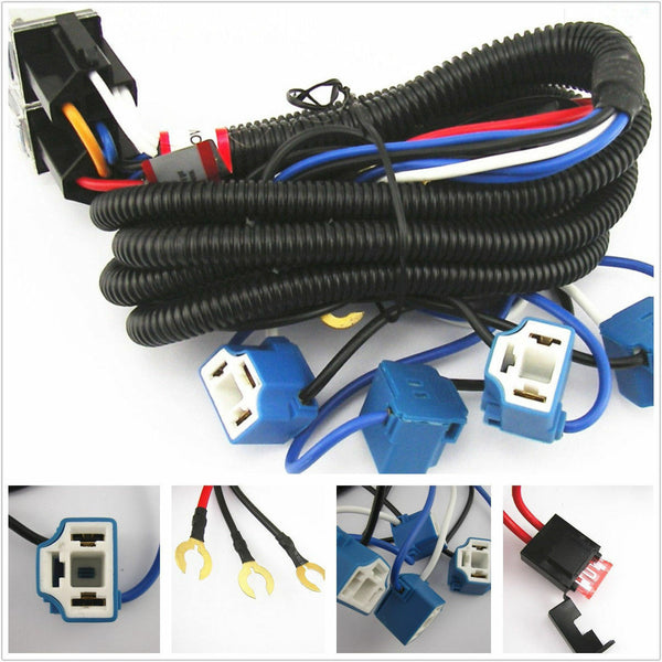 H4 Headlight Headlamp H4 Light Bulbs Relay Wiring Harness 4 Ceramic Socket Plug