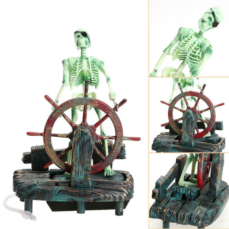 Pirate Captain Aquarium Decorations Landscape Skeleton on Wheel Action