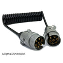 7 Pin Metal Trailer Plugs w/curly 1.5M extension Cable Lead Male To Male Caravan