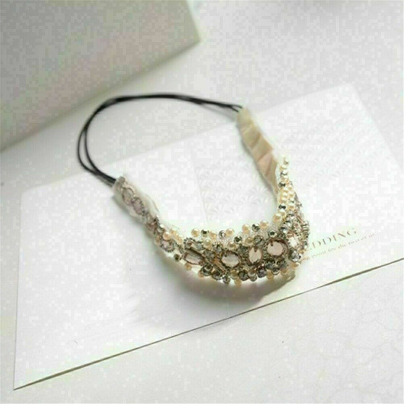 Women Lady Lace Hairband Rhinestone Crystal Headband Elastic Head Piece R2P K9O4
