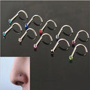 10Pcs Jewelry Rhinestone Surgical Steel Screw Nose Hoop Ring Studs Body Piercing