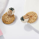 Handmade Pineapple Drop Earrings For Women Wooden Straw Weave Rattan Earrin