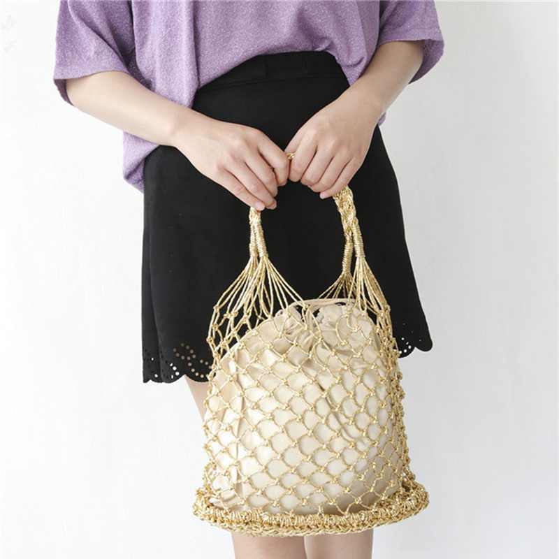 Bright Paper Ropes Hollow Woven Bag Straw Bag Female Reticulate Handbag Net M2I8