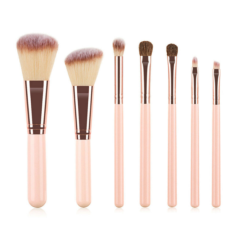 7pcs Mini Makeup Brushes Loose Powder Eyeshadow Beauty Tool (Light Brown) A
