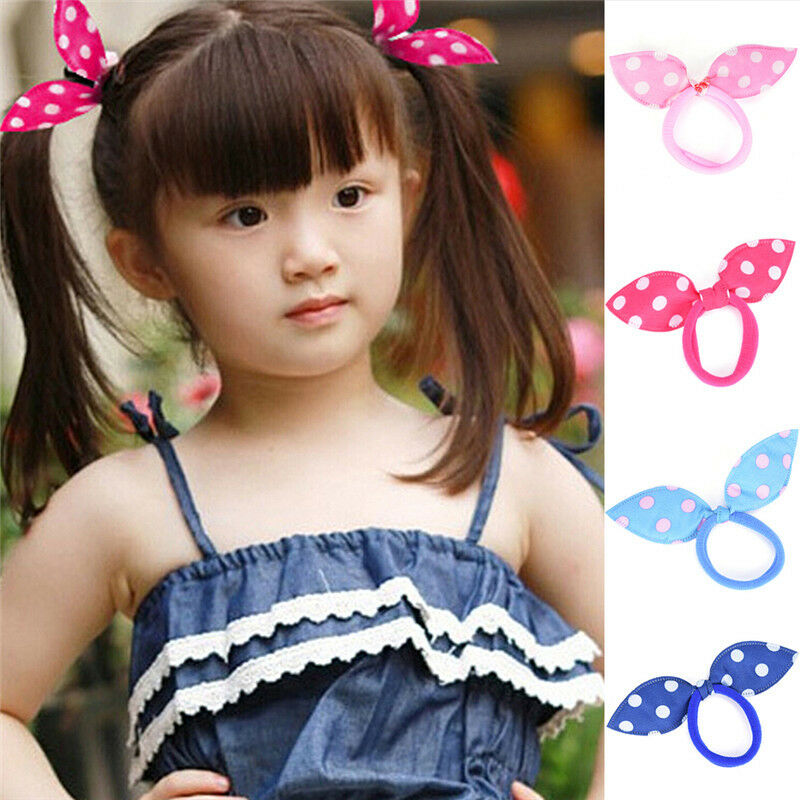 20X Girl Rabbit Bunny Ears Dotted Hair Ties Scrunchie Ponytail Holder HairBandLJ