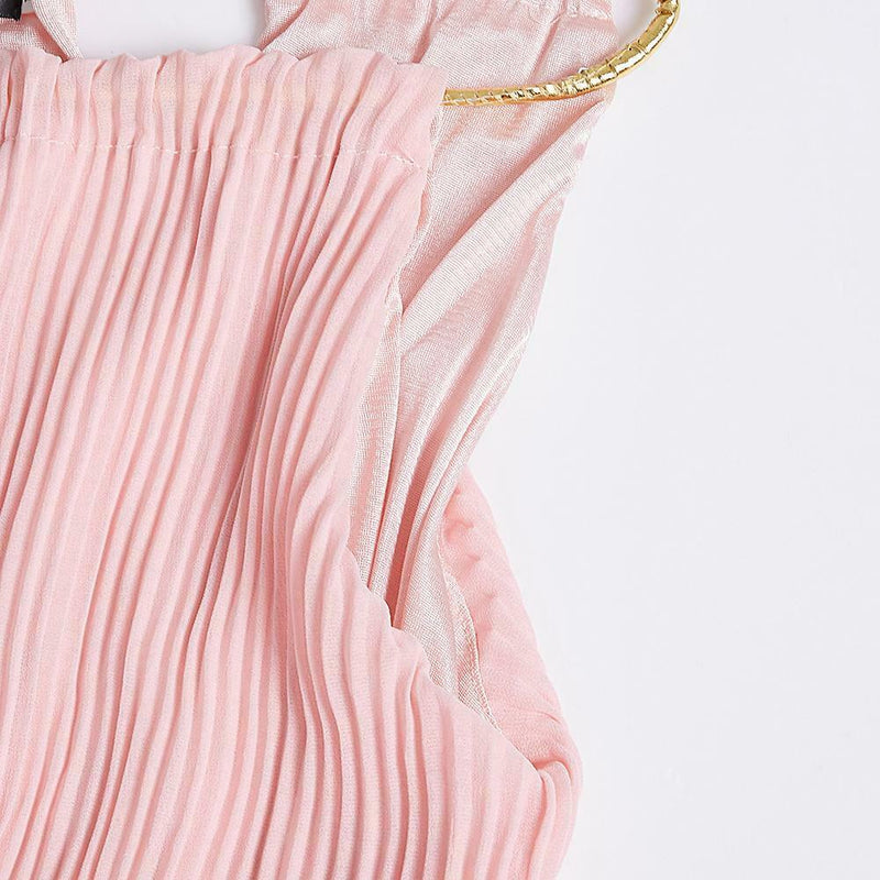 Sexy Women Dinner Party Halter Pleated Floor Length Long Dress Pink M A