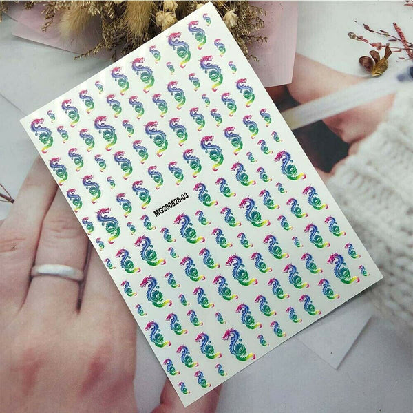 5 Sheets Waterproof Punk Dragon Decals Adhesive Nail Stickers Manicure Nail Art