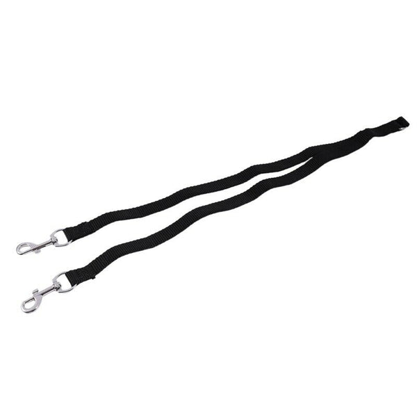 Black Nylon 15mm Width Walk Double Dog Two Lobster Clasp Way Pet Leash A6L3